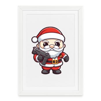 Père Noël Pistolet Bande Dessinée Noël - Affiche encadrée (27 × 37 cm) - blanc - Devant
