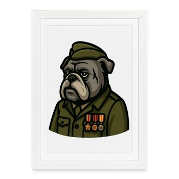 Bouledogue vétéran avec médailles Mascotte militaire Art - Affiche encadrée (27 × 37 cm) - blanc - Devant