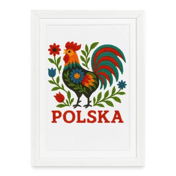Polska Folk Broderie Coq - Affiche encadrée (27 × 37 cm) - blanc - Devant