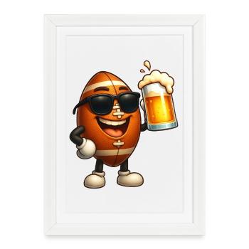 Beer Hero Football Cartoon with Sunglasses - Framed poster (27 × 37 cm) - white - Front
