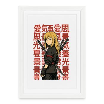 風景愛光夏景 Kanji Héroïne Anime Sword - Affiche encadrée (27 × 37 cm) - blanc - Devant