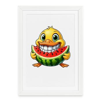 Merry Duck Pastèque Pastèque Délice d’été - Affiche encadrée (27 × 37 cm) - blanc - Devant