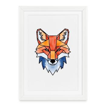 Aquarelle géométrique Renard, renard, aquarelle - Affiche encadrée (27 × 37 cm) - blanc - Devant