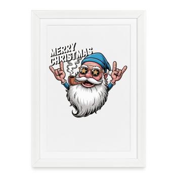 Joyeux Noël Rocker Père Noël avec chemise à pipe - Affiche encadrée (27 × 37 cm) - blanc - Devant