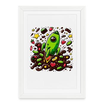 Green rocket in the chocolate universe - Framed poster (27 × 37 cm) - white - Front