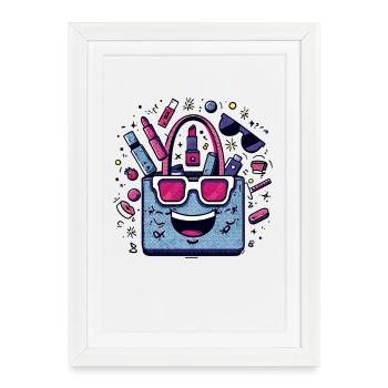 Sac à cosmétiques joyeux style Popart - Affiche encadrée (27 × 37 cm) - blanc - Devant