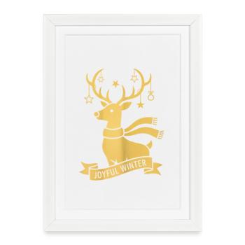Golden Reindeer – Joyful Winter Design - Framed poster (27 × 37 cm) - white - Front