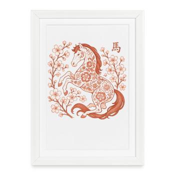 Nouvel An de la femme chinoise l’année du cheval - Affiche encadrée (27 × 37 cm) - blanc - Devant