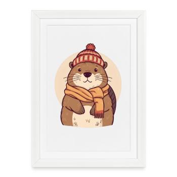 Winter Bieber with scarf and hat - Framed poster (27 × 37 cm) - white - Front
