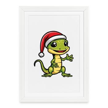 Echse Weihnachten Gecko - Gerahmtes Poster (27 × 37 cm) - Weiß - Vorne
