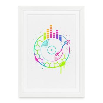 Musique Vinyle Platine DJ Equalizer Retro - Affiche encadrée (27 × 37 cm) - blanc - Devant