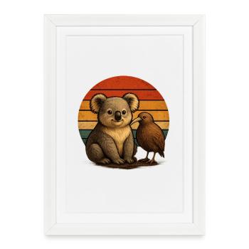 Koala Kiwi Retro Animal Friends - Affiche encadrée (27 × 37 cm) - blanc - Devant