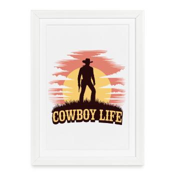 Cowboy Life Sunset Silhouette - Framed poster (27 × 37 cm) - white - Front