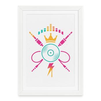 Neon Vinyl Cables, Power DJ Sound - Framed poster (27 × 37 cm) - white - Front
