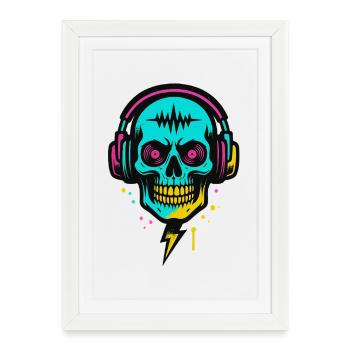 Casques en forme de crâne néon, rythmes rave sombres - Affiche encadrée (27 × 37 cm) - blanc - Devant