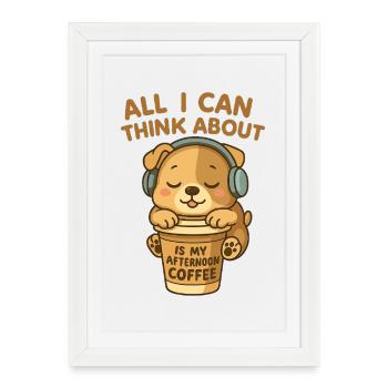 Le chien mignon adore le café de l’après-midi - Affiche encadrée (27 × 37 cm) - blanc - Devant