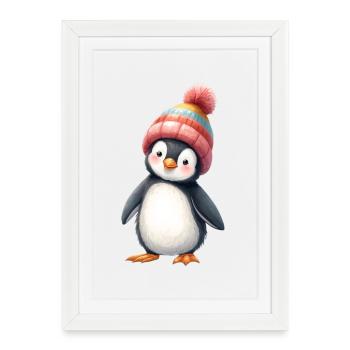 Penguin with colorful winter hat - Framed poster (27 × 37 cm) - white - Front