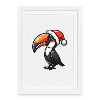 Toucan oiseau Noël - Affiche encadrée (27 × 37 cm) - blanc - Devant