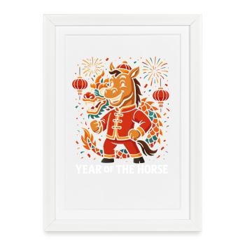 Année du Cheval 2026 – Nouvel An chinois pour K - Affiche encadrée (27 × 37 cm) - blanc - Devant