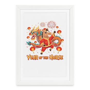 Année du Cheval 2026 – Nouvel An chinois pour K - Affiche encadrée (27 × 37 cm) - blanc - Devant