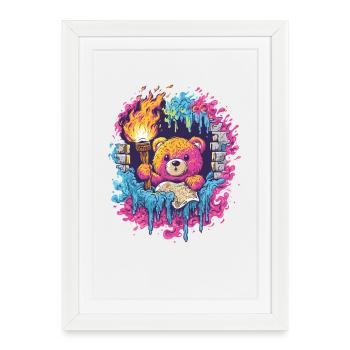 Un ours mythique dans le flot des couleurs - Affiche encadrée (27 × 37 cm) - blanc - Devant