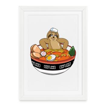 Paresseux se détendant dans un bol de ramen japonais - Affiche encadrée (27 × 37 cm) - blanc - Devant