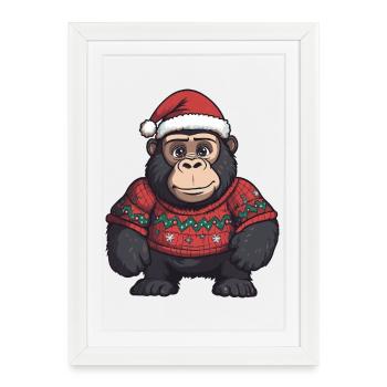 Noël de Noël Gorilla - Affiche encadrée (27 × 37 cm) - blanc - Devant