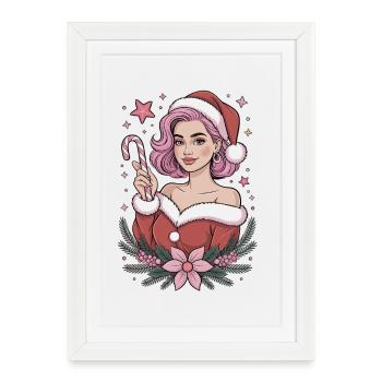 Madame Noël Bonbon, T-shirt de Noël, mignon - Affiche encadrée (27 × 37 cm) - blanc - Devant