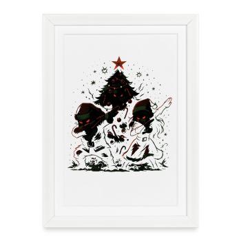 Tamponnement du Père Noël, chemise de couple, drôle - Affiche encadrée (27 × 37 cm) - blanc - Devant