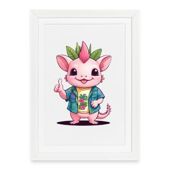 Dragon Kawaii en chemise hawaïenne - Affiche encadrée (27 × 37 cm) - blanc - Devant