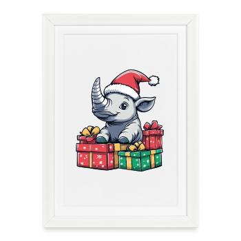 Cadeaux de Noël Rhino - Affiche encadrée (27 × 37 cm) - blanc - Devant