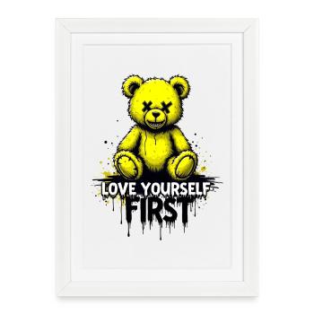 Love Yourself First Teddy Bear Graffiti - Framed poster (27 × 37 cm) - white - Front