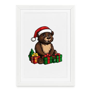 Cadeaux de Noël Bear - Affiche encadrée (27 × 37 cm) - blanc - Devant