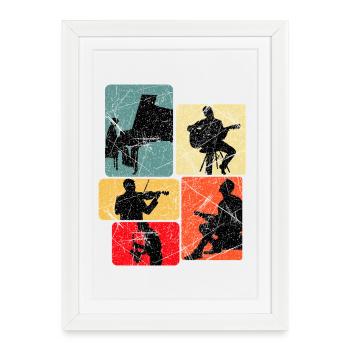 Collage de silhouettes musicales - Affiche encadrée (27 × 37 cm) - blanc - Devant