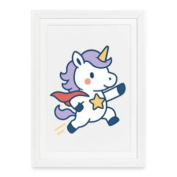 Lachendes Super Einhorn, Held des Alltags - Gerahmtes Poster (27 × 37 cm) - Weiß - Vorne