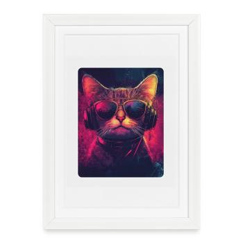 Chat DJ cool avec des lunettes de soleil - Affiche encadrée (27 × 37 cm) - blanc - Devant