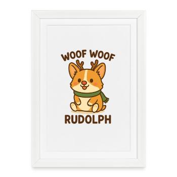 Cute Kawaii Christmas Corgi – Woof Woof Rudolph - Framed poster (27 × 37 cm) - white - Front
