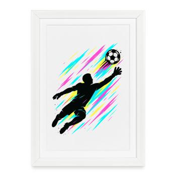 Goalkeeper Action Art, Neon Football Design - Framed poster (27 × 37 cm) - white - Front