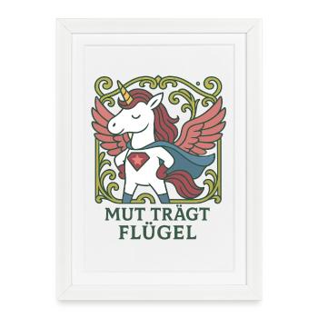 Le courage porte des ailes, un t-shirt de super-héros licorne - Affiche encadrée (27 × 37 cm) - blanc - Devant