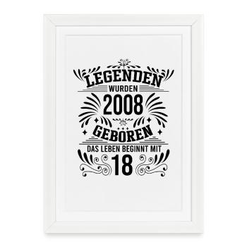 18 Birthday Legends Year 2008 Vintage Retro Orn - Framed poster (27 × 37 cm) - white - Front