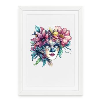 Masque floral dans un style bal masqué - Affiche encadrée (27 × 37 cm) - blanc - Devant