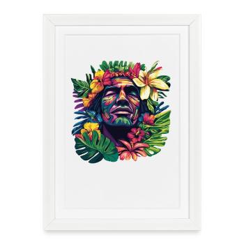Tête frontale tropicale avec couronne florale - Affiche encadrée (27 × 37 cm) - blanc - Devant