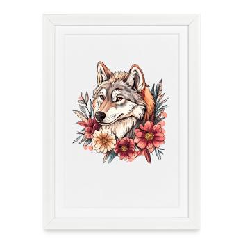 Portrait de Wolfflora avec couronne florale - Affiche encadrée (27 × 37 cm) - blanc - Devant