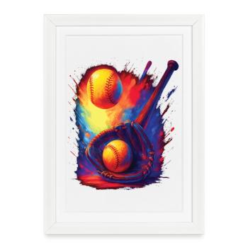 Baseball Vintage Color Splash Design Sport - Framed poster (27 × 37 cm) - white - Front