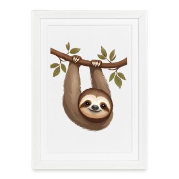 Paresse sur une branche – Charme lent - Affiche encadrée (27 × 37 cm) - blanc - Devant