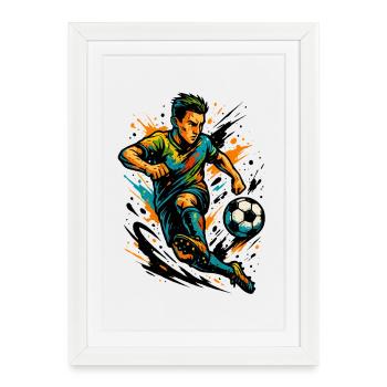 Neon Football Player, Action Art, Gift - Framed poster (27 × 37 cm) - white - Front