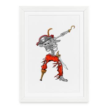 Costume drôle d’Halloween de squelette de pirate en appoggiant - Affiche encadrée (27 × 37 cm) - blanc - Devant