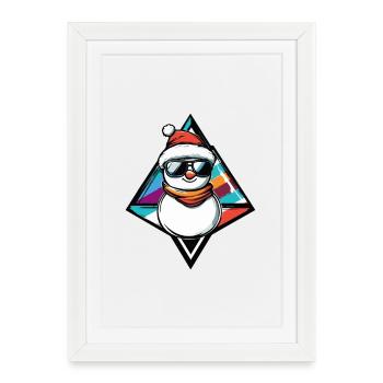 Bande dessinée Bonhomme de neige avec lunettes de soleil - Affiche encadrée (27 × 37 cm) - blanc - Devant