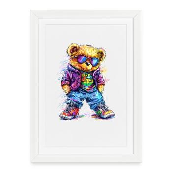 Neon Colorful Bear Rocker Outfit - Framed poster (27 × 37 cm) - white - Front