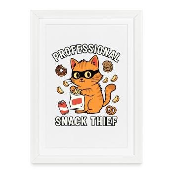 Voleur de snacks professionnel, chat drôle coquin - Affiche encadrée (27 × 37 cm) - blanc - Devant
